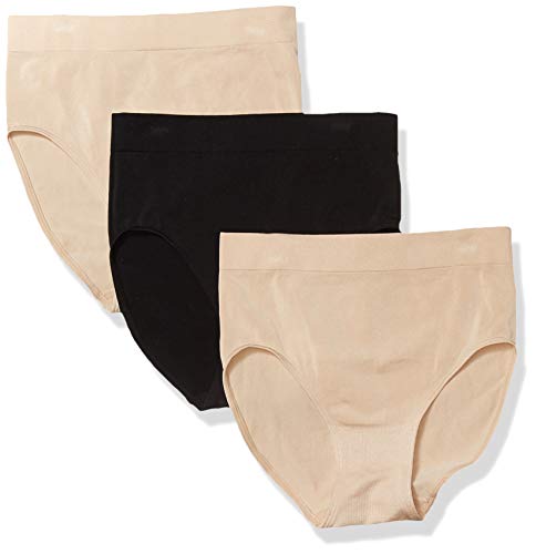 Wacoal Women's B Smooth Brief Panty 3 Pack, Sand, Sand, Black, XL
