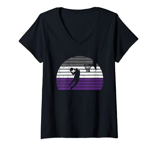 Womens Basketball Player LGBT-Q Retro Asexual Ace Pride Sport Fan V-Neck T-Shirt, Black