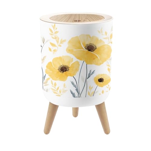 Caneca de basura pequeña con tapa color floral amarillo