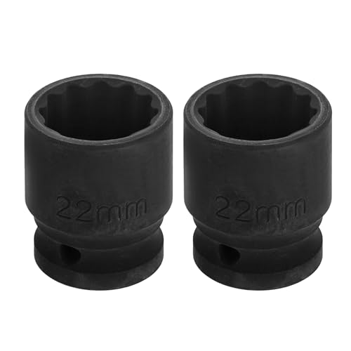 Image of HARFINGTON 2pcs 1 /2 inch Drive x 22mm Shallow Impact Socket 12-Point Metric CR-V Steel Spindle Nut Impact Flip Sleeve for Home Auto Nuts Bolts Repair
