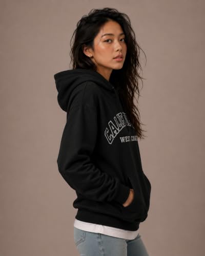 Image of Women's Fleece Hoodie Sweatshirt | California West Coast Graphic Print | Long Sleeve Hooded Pullover with Kangaroo Pocket | Casual Winter Oversized Hoodie