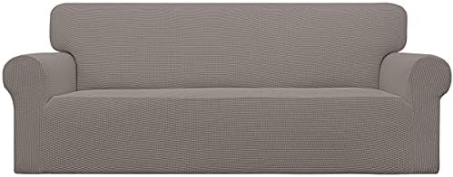 Easy-Going Stretch-Sofa-Schonbezug, 1 Stück, Sofabezug, Möbelschutz, Couch weich mit elastischer Unterseite, für Kinder, Spandex-Jacquard-Stoff, kleine Karos (Sofa, Taupe)