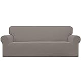 Easy-Going Stretch Sofa Slipcover 1-Piece Sofa Cover Furniture Protector Couch Soft with Elastic Bottom for Kids, Polyester Spandex Jacquard Fabric Small Checks (Sofa, Taupe)