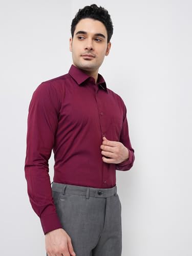 Image of Raymond Men Slim Fit Fil-A-Fil Pattern Pure Cotton Semi Cutaway Collar Full Sleeve Formal Shirt