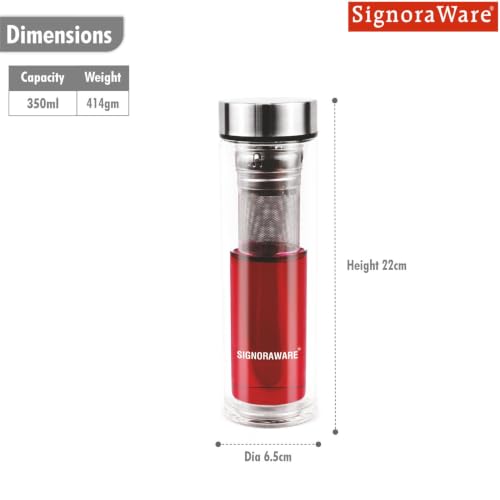 Image of Signoraware Duo Double Wall Borosilicate Glass Bottle,(350ml, Clear), Keeps Drinks Hot & Cold, Airtight & Leakproof, Perfect for Home, Gym & Office Use, Stylish Water Bottle for Daily Use