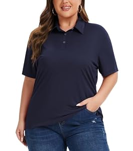 Idtswch Damen-Plus Size UPF 50+, lässig für die Arbeit, schnell trocknend, 3 Knöpfe, Kurze Ärmel, mit Kragen, Golfshirt