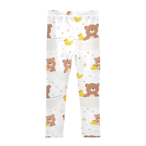 Cute Brown Bears Girls' Leggings Toddler Doodles Ducks Kids Yoga Pants Dance Active Tights 4T2