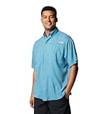 Columbia Men Blue Omni Wick Tamiami II Short Sleeve Hiking | Trekking | Camping | Safari Shirt, M