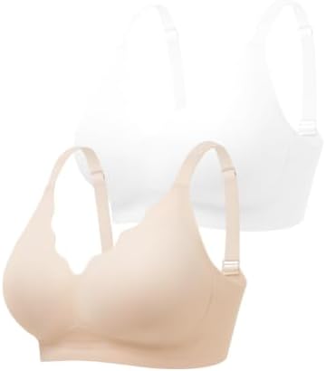 BH für Damen ohne Bügel mit Weicher Unterstützung Bequeme Nahtlose Bralette | Gepolstert, Soft, Bügelloses Bustier Komfort BHS für Alltag, V-Ausschnitt, Seamless Creamy Fabrics