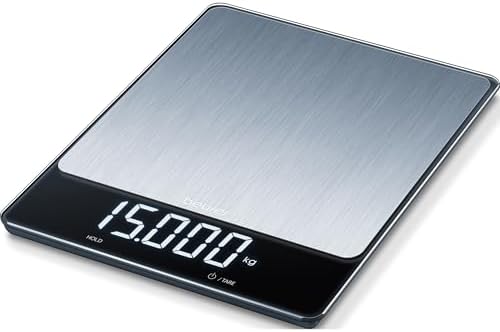 Bild 2 - Beurer KS 34 XL stainless steel Küchenwaage aus Edelstahl für präzises Wiegen bis 15 kg, mit praktischer Tara-Zuwiegefunktion, Hold-Funktion und Magic LED-Display, edelstahl
