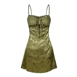 WSZJLN Abito Lucido Snellente con Reggicalze Stile Vacanza in Pizzo con Cuciture in Raso Jacquard-Giallo Verde-L