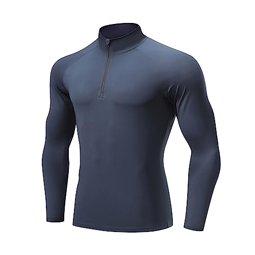 Blaward Men's Quarter Zip Compression Shirt,1/4 Zip UPF 50+ Rash Guard Athletic Workout Shirt, Cold Weather Thermal Baselayer