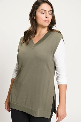 Ulla Popken, Damen, große Größen, Pullunder, tiefer V-Ausschnitt, Seitenschlitze, ärmellos