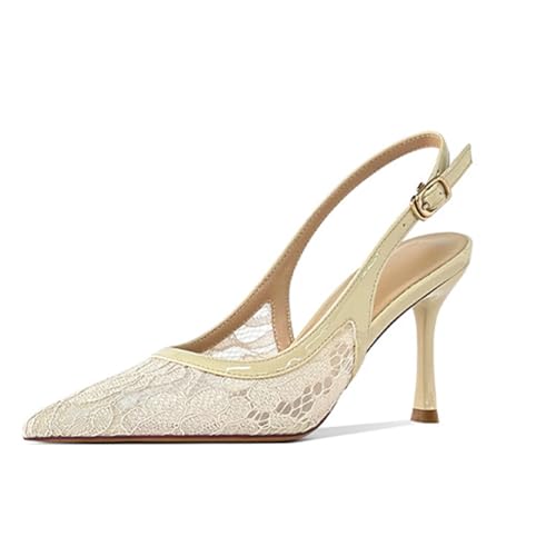 Fashion Lace Slingback Pumps Shoes for Women Pointed Toe Stiletto Heels
