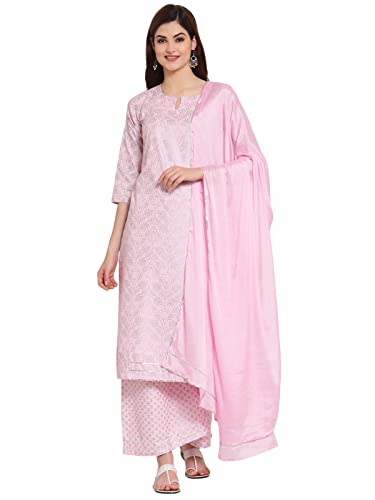 Image of GoSriKi Women's Cotton Blend Printed Straight Kurta, Pant & Dupatta (Shopping-GO)