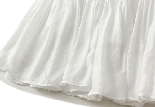 Womens Cotton Linen Skirt Drawstring A-Line Midi Skirts Elastic Waisted Pleated Skirt Trendy Beach Vacation Outfits4