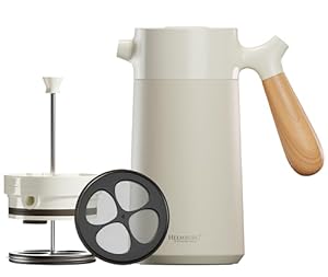 Heemburg French Press Coffee Maker Cafetiere Thermo Double Wall Insulated Vacuum Stainless Steel Manual Brewer (White)