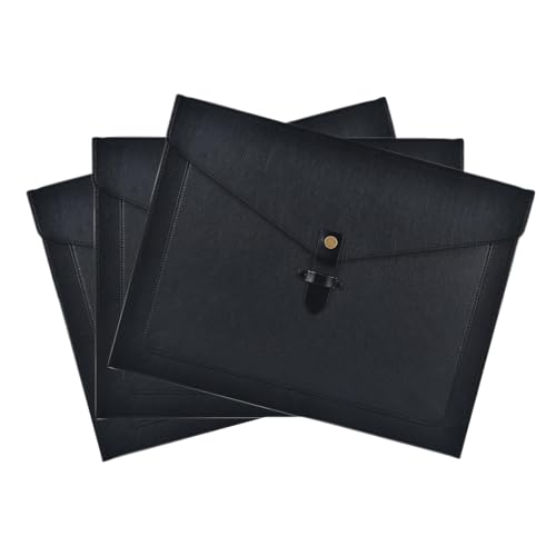 Dossier de classement en cuir noir Lot de 3 range-documents à bouton-pression pour bureau