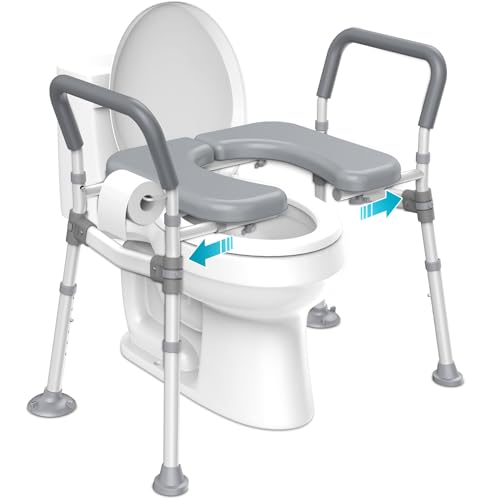 Toilet Seat Riser for Seniors,Heavy Duty Raised Toilet Seat with Handles,Adjustable Width and Height,Elevated Toilet Chair for Elderly,Handicap, Pregnant,Fit Most Toilet,450 LBS