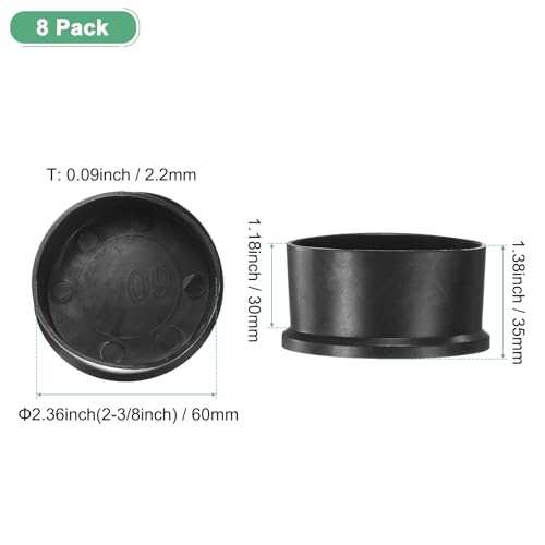 Image of M METERXITY 8-Pack Chair Leg Caps, 2-3 /8 Inch(60mm) PVC Chair Leg Floor Protectors for Folding Chairs /Metal Chairs /Furniture Table /Hardwood Floors, Round Non-Slip Cover End Tips [Black]