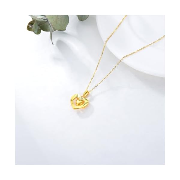 18k Real Gold Heart Necklaces for Women, Dainty Yellow Gold Luster Love Heart-shaped Pendant Anniversary Jewelry Gifts for Her, Mom, Wife, 18" - Image 6