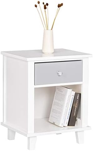 WOLTU White Bedside Table with Drawer and Storage Shelf,Wooden Nightstand