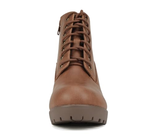 Image of Soda Second Lug Sole Chunky Heel Combat Ankle Bootie Lace up w /Side Zipper
