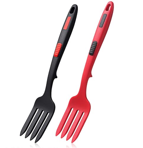 Set di 2 forchette flessibili in silicone, forchetta da cucina, utensili, forchetta da cucina antiaderente, forchetta da cucina per mescolare gli ingredienti, set da cucina e pentole (rosso, taglia