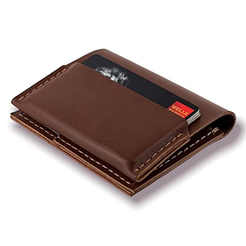 Running Horse Handmade Mens Bifold Credit Card Holder Wallet Slim Minimalist Veg Tan Pure Leather Front Pocket I.D Card. Unisex Gift Carteras Para Hombres (Tan)