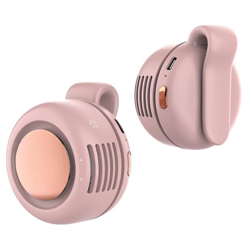 TFQXA1Z Portable Silent Clip On Bladeless Fan, Rechargeable Wearable Fan - Hands-Free Waist & Neck Cooling, 3 Speeds, 6H Runtime, USB-C Fast Charge (Pink)
