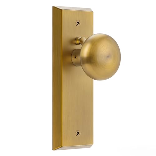 CEYMIO Antique Brass Door Knob Vintage Tarnished Bedroom/Bathroom Privacy Door Handle with Lock Heavy Solid Metal Plate with Classic Old-Fashioned Design for Interior Doors