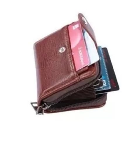 Image of PU Leather 9 Slot Vertical Credit /Debit /ATM Card Holder Money Wallet Zipper Coin Purse for Men Women (11.5 x1.75 x 8 cm) (Brown)