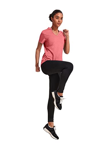 Coorun Athletic Tops For Women Running Shirts V Neck Moisture Wicking Yoga Shirt Workout Golf Gym Casual Top B_Red Large #TOP4