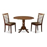 Table And Chairs East West Furniture DLML3-MAH-LC - Juego de cocina pequeña de 3 piezas, mesa de cocina redonda y 2 sillas de comedor