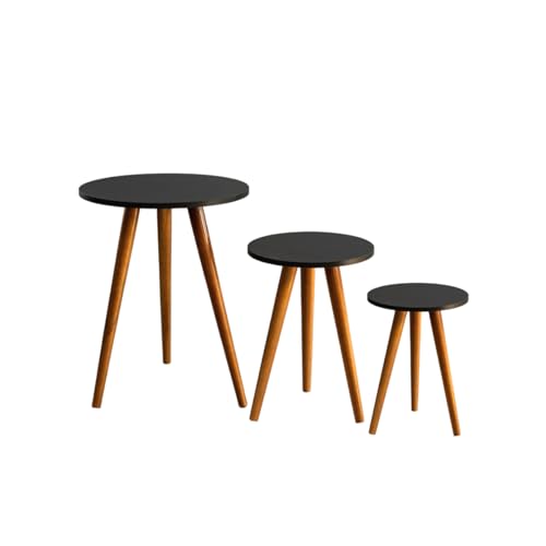 Kit Trio Jogo de Mesas Lateral Decorativas (Preto)