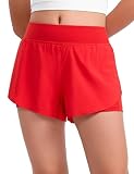 CRZ YOGA Girls 2 in 1 Dolphin Athletic Shorts Deep Red Medium