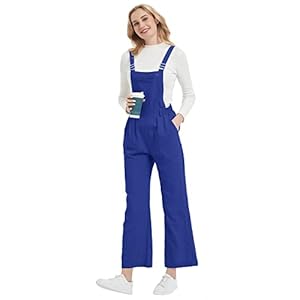 AjezMax Lange tuinbroek voor dames, wijde pijpen, overall, casual, loose fit, broekpak met zakken