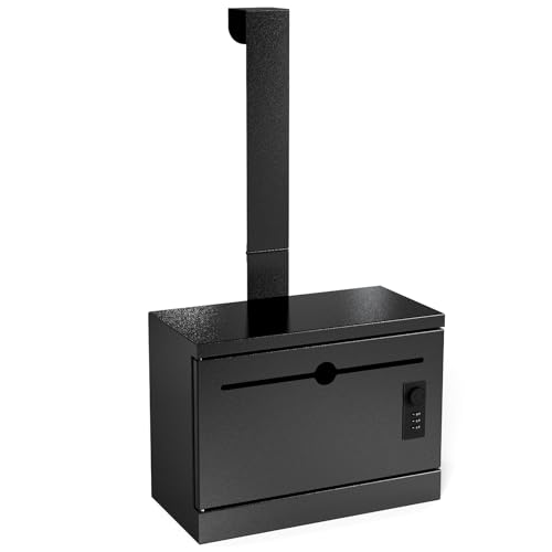 Metateel Over-the-Door Heavy Duty Steel Dropbox, Specimen Containers, Payment Key Cash Drop Off Box with Lock, Night Mail Drop Box, Height Adjustable & Removable Hinge for Wall Mount, Black