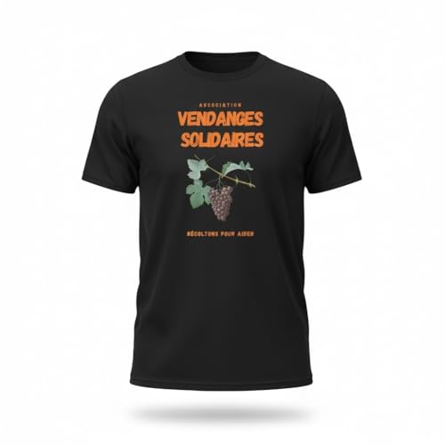 T-shirt Vendanges Solidaires noir en coton Gildan 5000 pour homme et femme