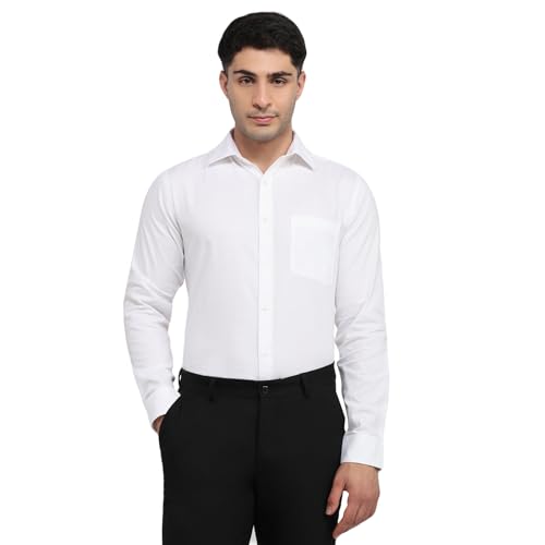 Image of Raymond Men Slim Fit Solid Pattern Pure Cotton Semi Cutaway Collar Full Sleeve Formal Shirt