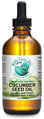 Bella Terra Oils Cucumber Seed Oil 4 oz 100% Pure Cold-pressed Unrefined Organic Lightweight Natural Moisturizer for Skin Hair