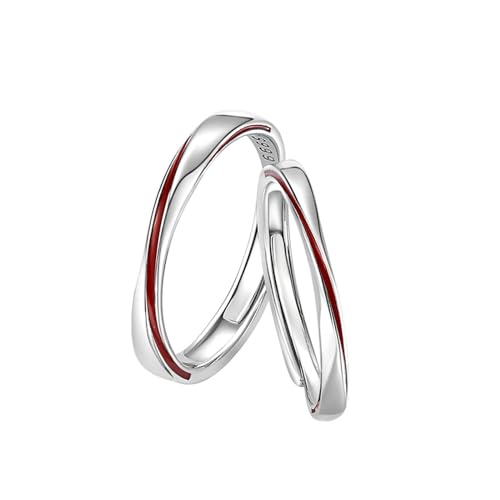 BCughia Anillos de Compromiso Plata Ley 999 Pareja, Anillo de Novios Ajustable Línea Roja Mobius Anillos Bodas Parejas Matrimonio Grabado