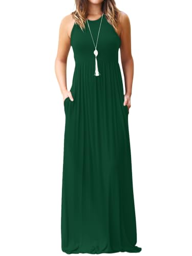 DEARCASE Women's Sleeveless Maxi Dress with Pockets,Dark Green,X-Large