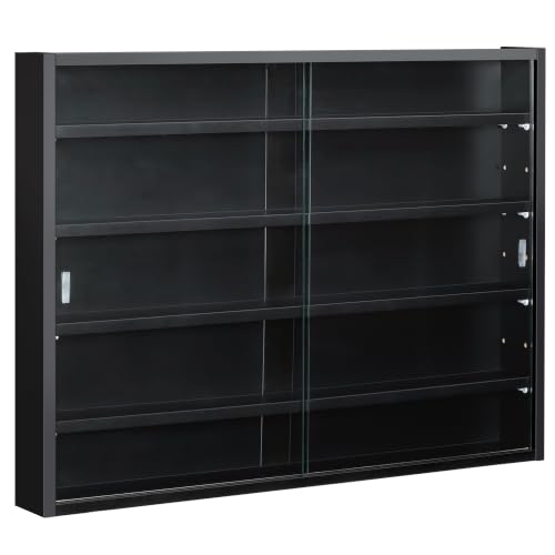 Image of HOMCOM 5-Tier Wall Mounted Display Cabinet Glass Doors Black