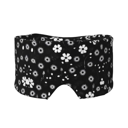 白黒花柄プリントスリープマスク、柔らかい肌に優しいアイカバー、旅行/ヨガのお昼寝用遮光睡眠マスク。