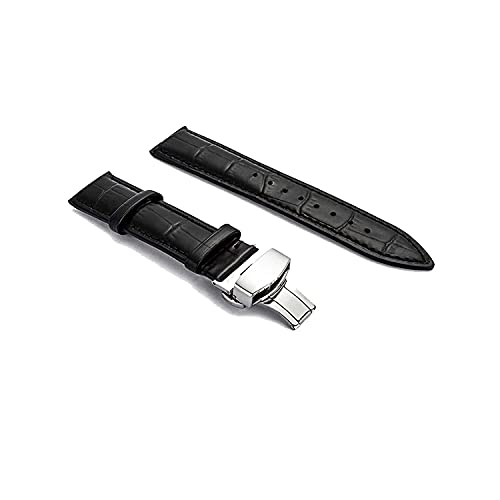 Ewatchaccessories 24mm Genuine Leather Watch Band Strap Fits 44MM MARINA Black Deployment Buckle
