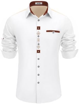 COOFANDY Hemd Herren Langarm Trachtenhemd Weiß Oktoberfest Hemd Regular fit Freizeithemd Herrenhemden mit Baumwolle