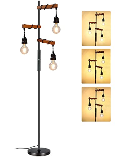 Assemer Dimmable Industrial Floor Lamp,68 Inch Wood Farmhouse Standing Lamp With 3-Light Bulbs For Living Room,Bedroom,Office,Rustic,Home Decor #TOP7