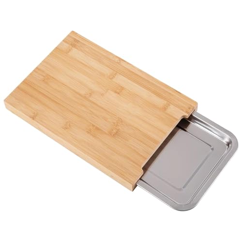 GEEZY 2-in-1 Bamboo Chopping Board with Sliding Stainless Steel Tray - Hygienic, Space-Saving, Easy to Clean - Versatile Cutting Board for Meat, Vegetables, Fruit, Bread - 25x35x4cm