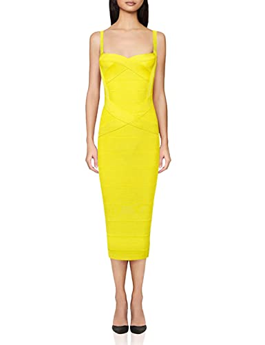 whoinshop Women's Rayon Strap Celebrity Midi Evening Party Bandage Dress (XL, Yellow) whoinshop Women's Rayon Strap Celebrity Midi Evening Party Bandage Dress (XL, Yellow)